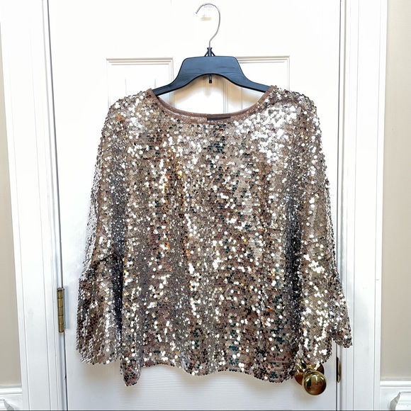 BOLD elements | Tops | Jcpenney Bold Elements Silver Sequin Bell Sleeve Top  Womens Large New With Tags | Poshmark